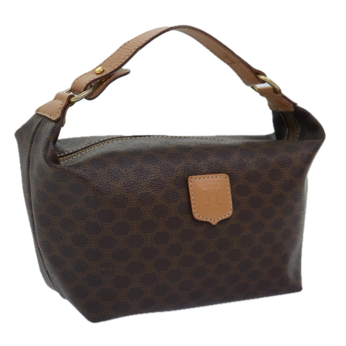 CELINE Macadam Canvas Hand Bag PVC Leather Brown Gold Auth 87145A