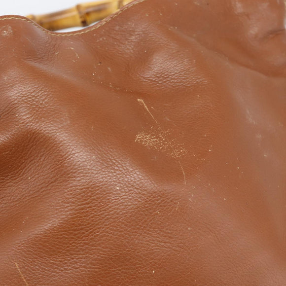 GUCCI Bamboo Hand Bag Leather 2way Brown Gold 001 1638 2615 Auth 87155