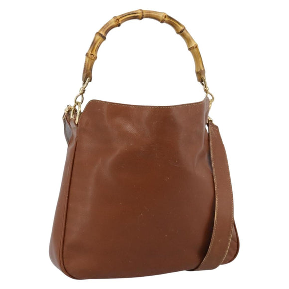 GUCCI Bamboo Hand Bag Leather 2way Brown Gold 001 1638 2615 Auth 87155