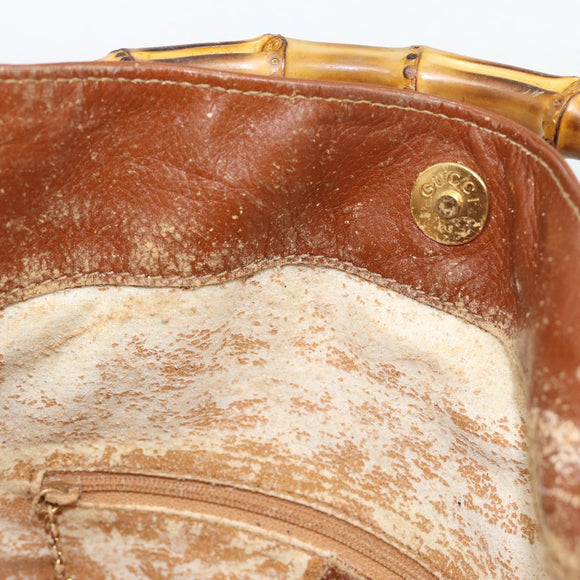 GUCCI Bamboo Hand Bag Leather 2way Brown Gold 001 1638 2615 Auth 87155