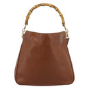 GUCCI Bamboo Hand Bag Leather 2way Brown Gold 001 1638 2615 Auth 87155-13
