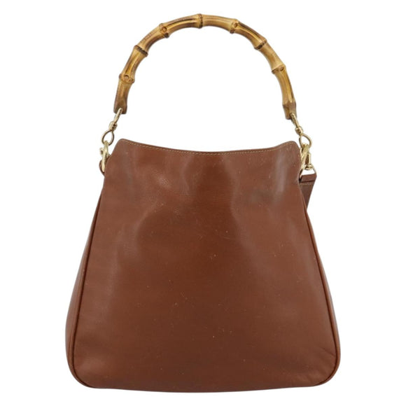GUCCI Bamboo Hand Bag Leather 2way Brown Gold 001 1638 2615 Auth 87155