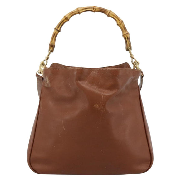 GUCCI Bamboo Hand Bag Leather 2way Brown Gold 001 1638 2615 Auth 87155