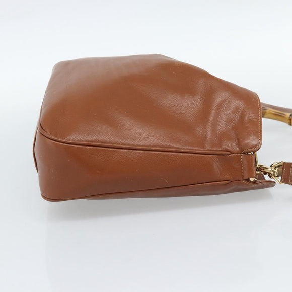 GUCCI Bamboo Hand Bag Leather 2way Brown Gold 001 1638 2615 Auth 87155