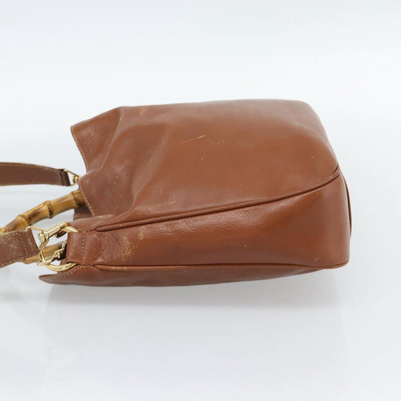 GUCCI Bamboo Hand Bag Leather 2way Brown Gold 001 1638 2615 Auth 87155