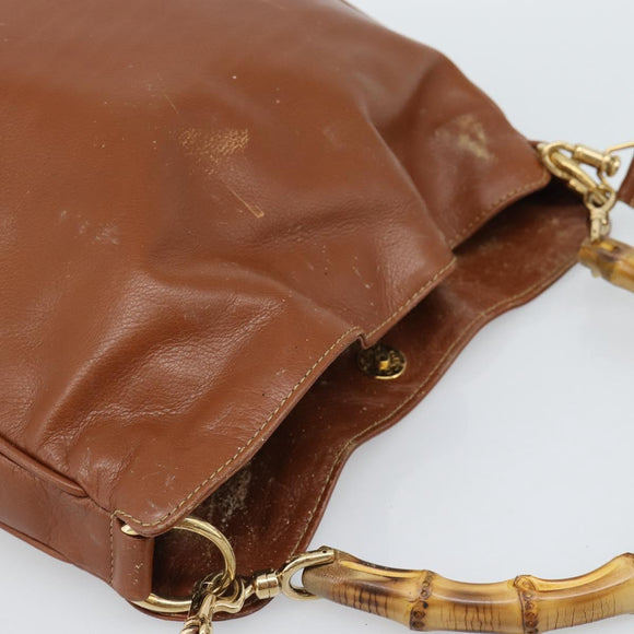 GUCCI Bamboo Hand Bag Leather 2way Brown Gold 001 1638 2615 Auth 87155