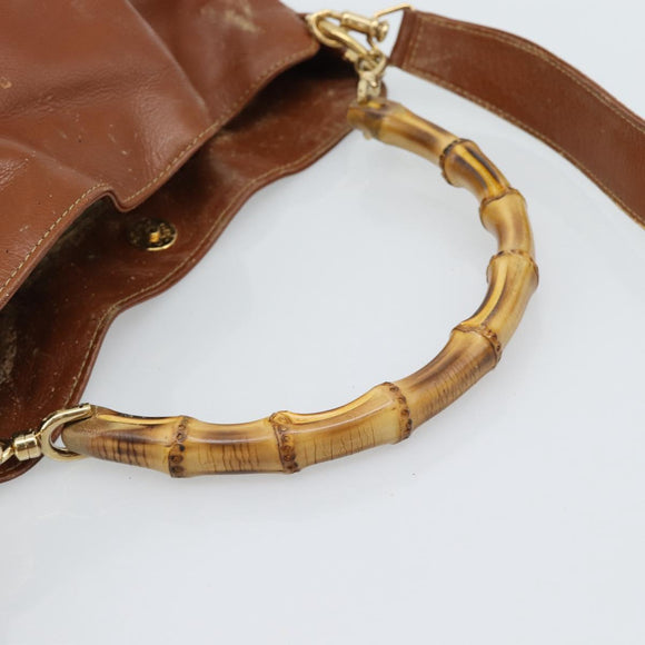 GUCCI Bamboo Hand Bag Leather 2way Brown Gold 001 1638 2615 Auth 87155