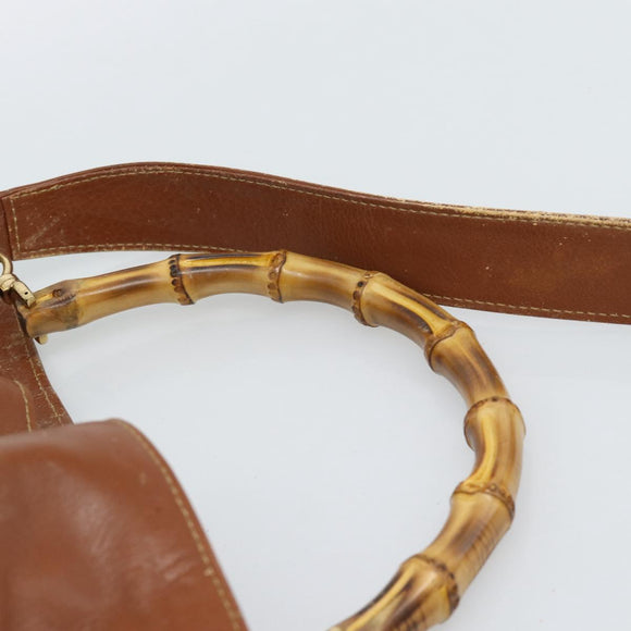 GUCCI Bamboo Hand Bag Leather 2way Brown Gold 001 1638 2615 Auth 87155