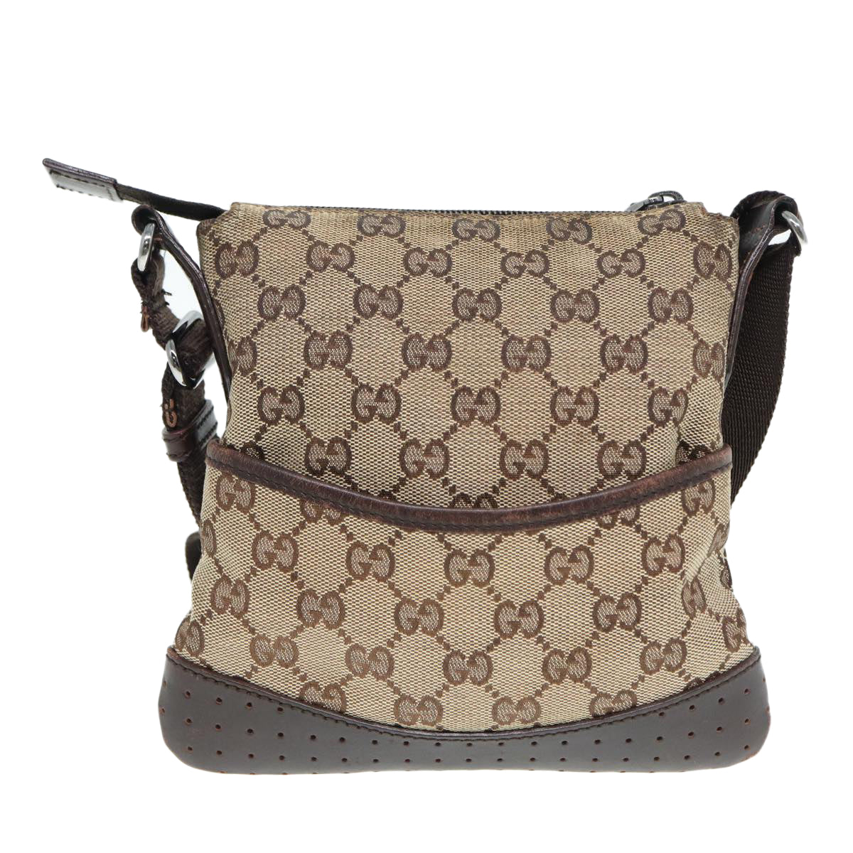 GUCCI GG Canvas Shoulder Bag Beige Brown Silver 147671 Auth 87163