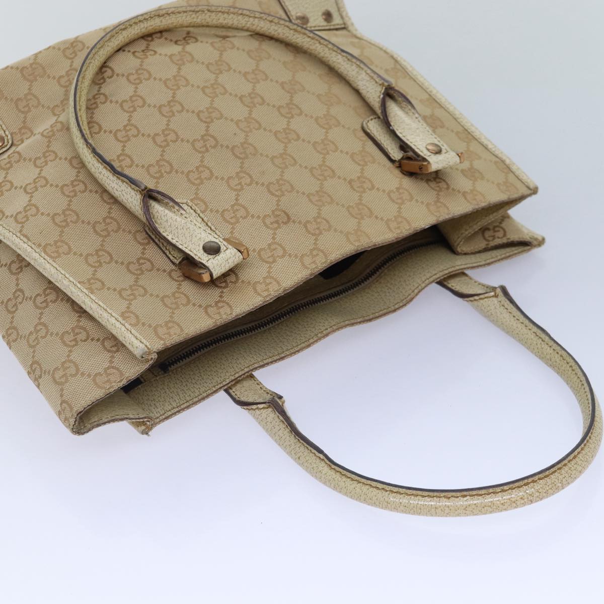 GUCCI GG Canvas Hand Bag Beige 124260 Auth 87164