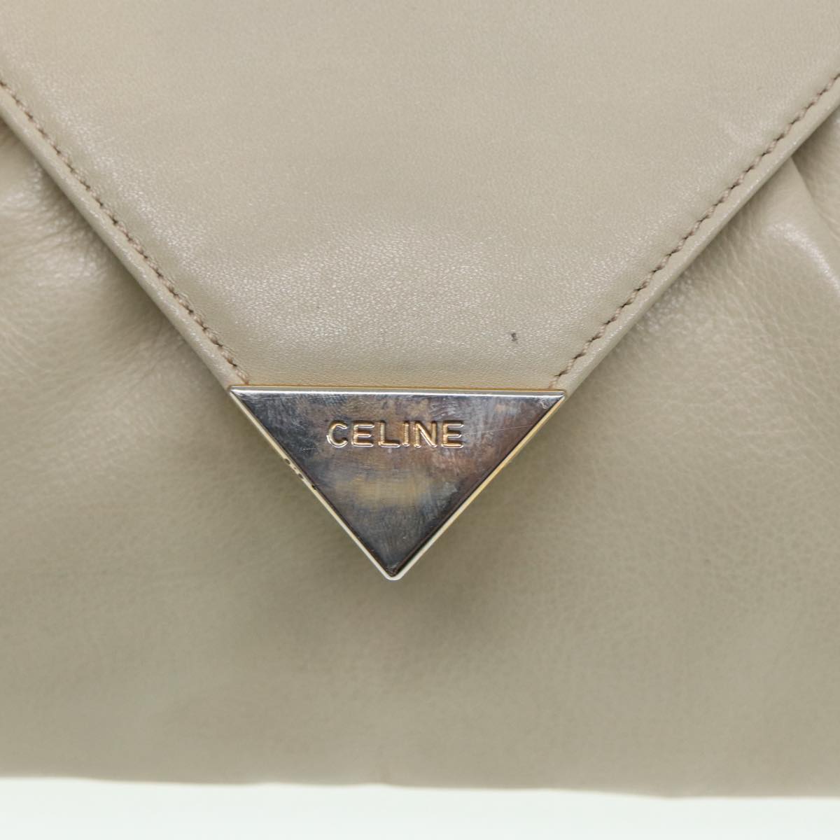 CELINE Shoulder Bag Leather Cream Gold Auth 87192