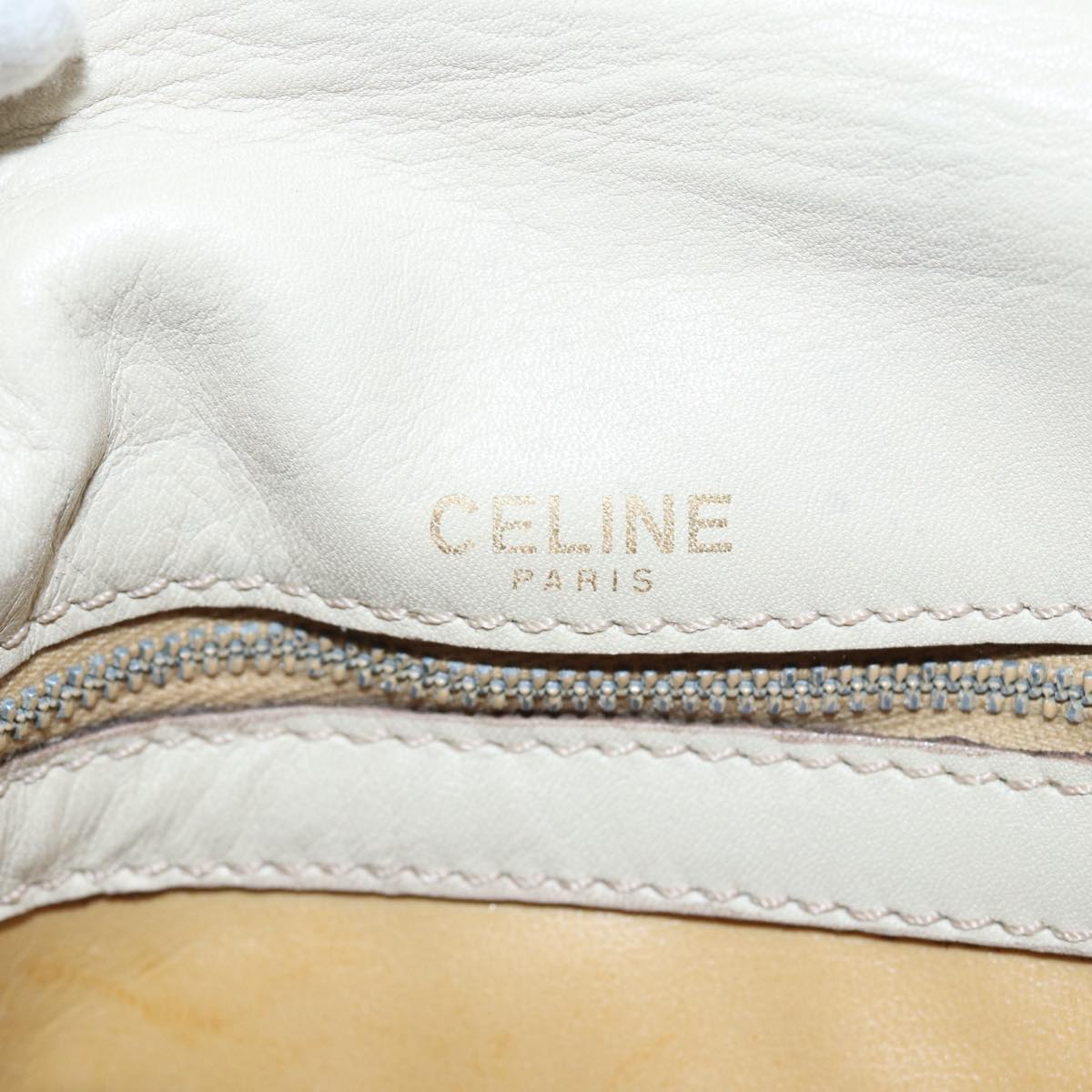 CELINE Shoulder Bag Leather Cream Gold Auth 87192