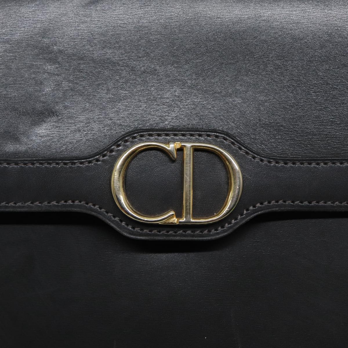 Christian Dior Shoulder Bag Leather Gray Gold Auth 87198