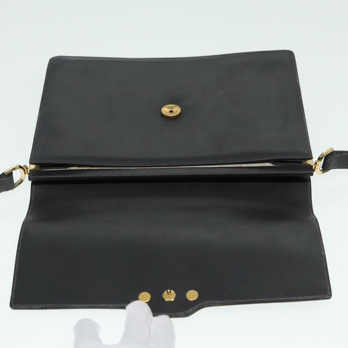 Christian Dior Shoulder Bag Leather Gray Gold Auth 87198