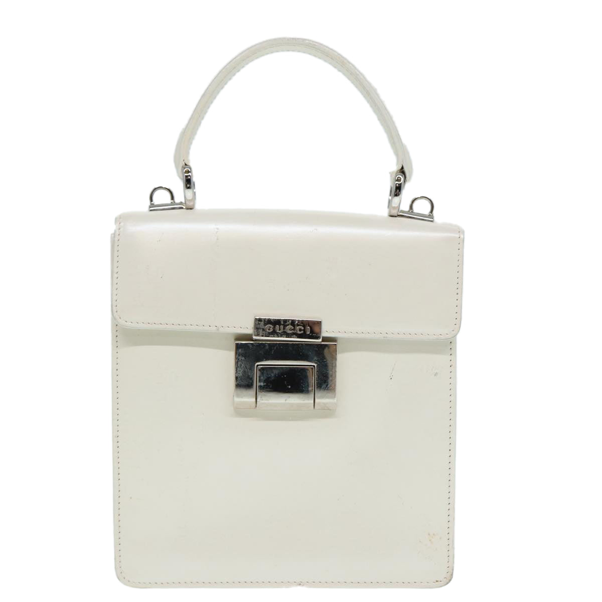 GUCCI Hand Bag Leather 2way White Silver Auth 87204 - 0