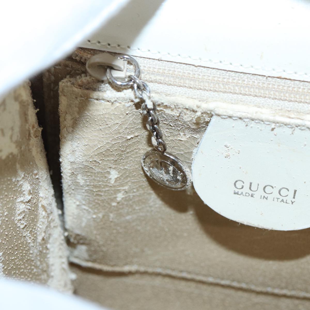 GUCCI Hand Bag Leather 2way White Silver Auth 87204