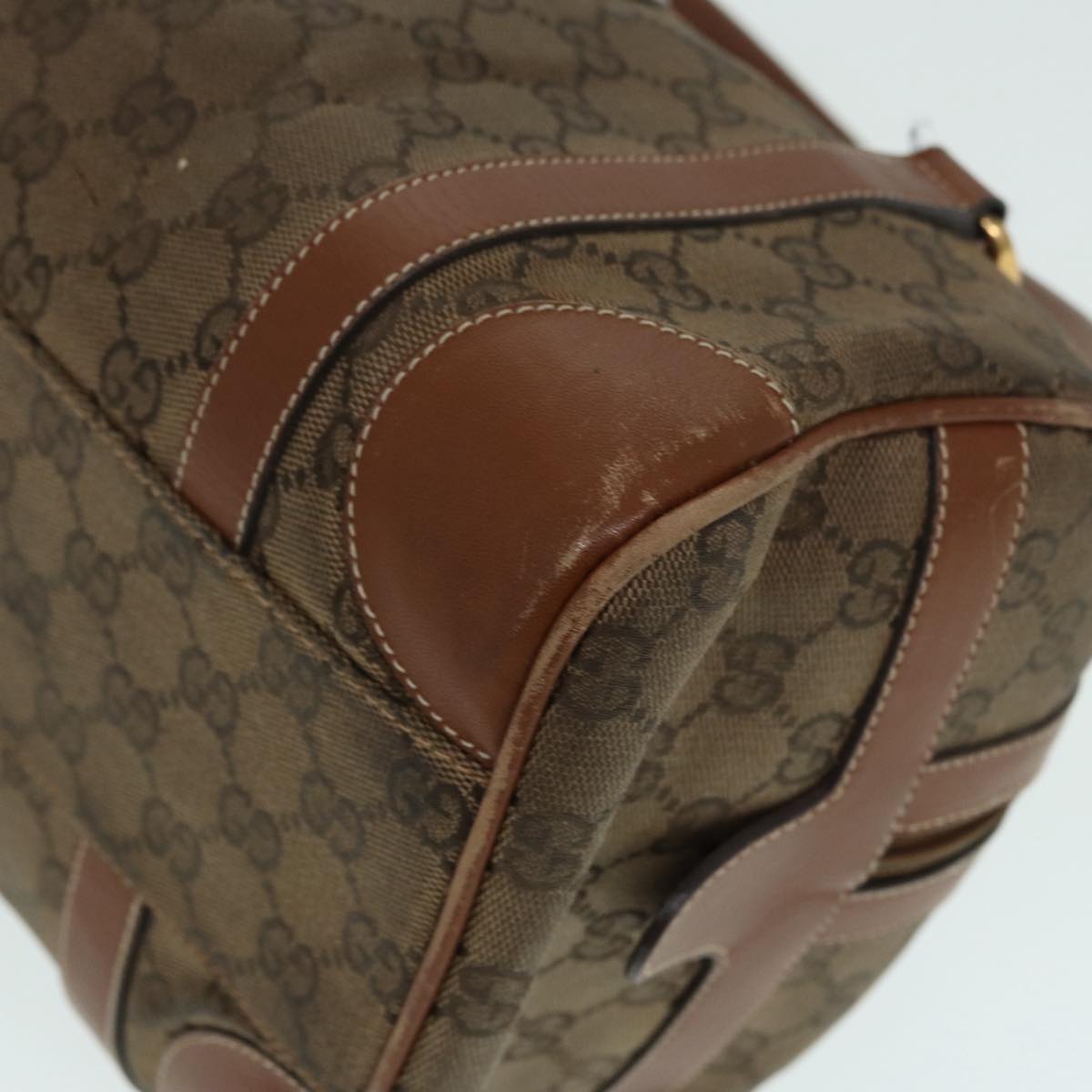 GUCCI GG Canvas Hand Bag Gold Brown Auth 87220