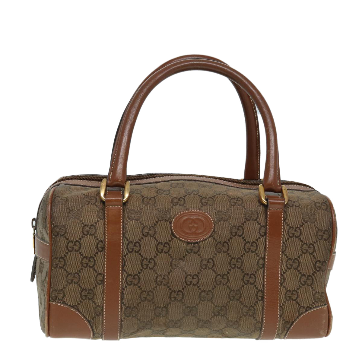 GUCCI GG Canvas Hand Bag Gold Brown Auth 87220 - 0