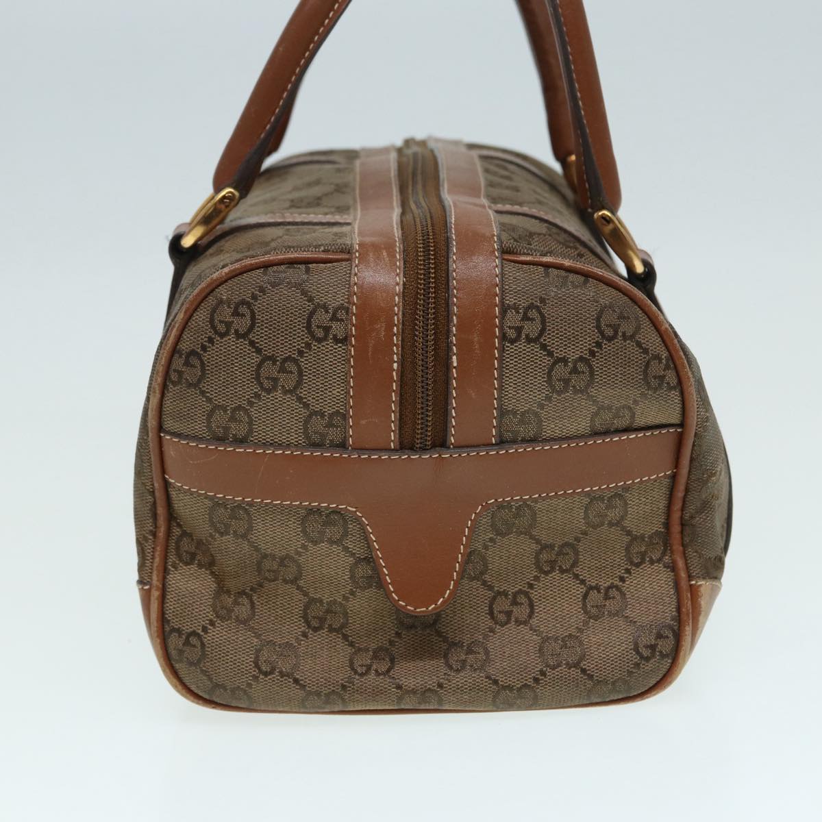 GUCCI GG Canvas Hand Bag Gold Brown Auth 87220