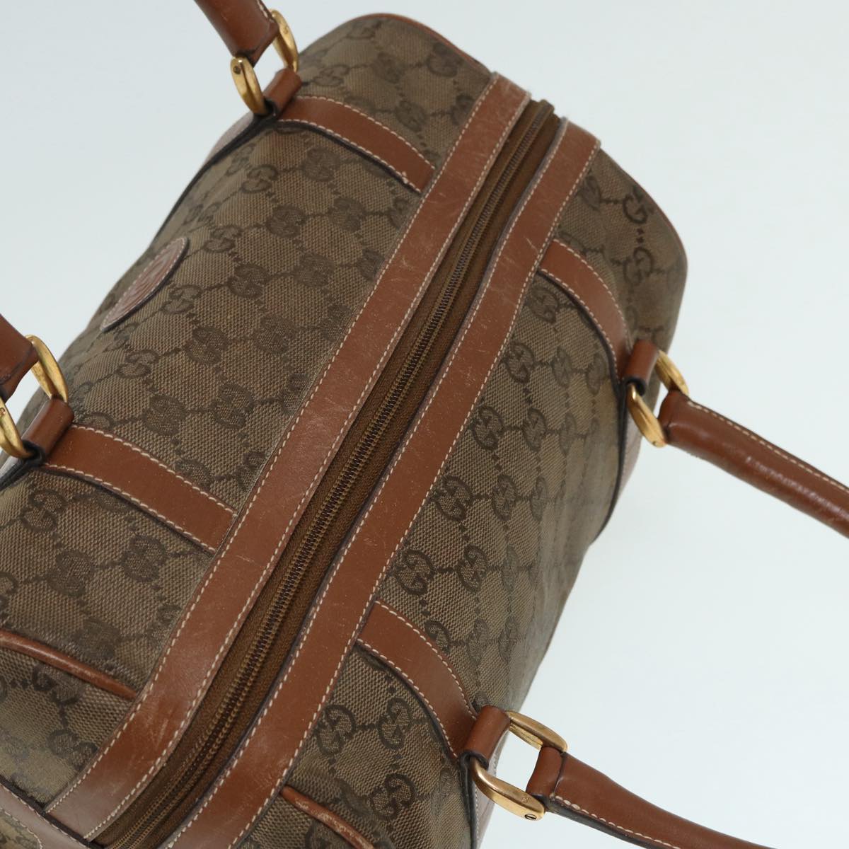 GUCCI GG Canvas Hand Bag Gold Brown Auth 87220