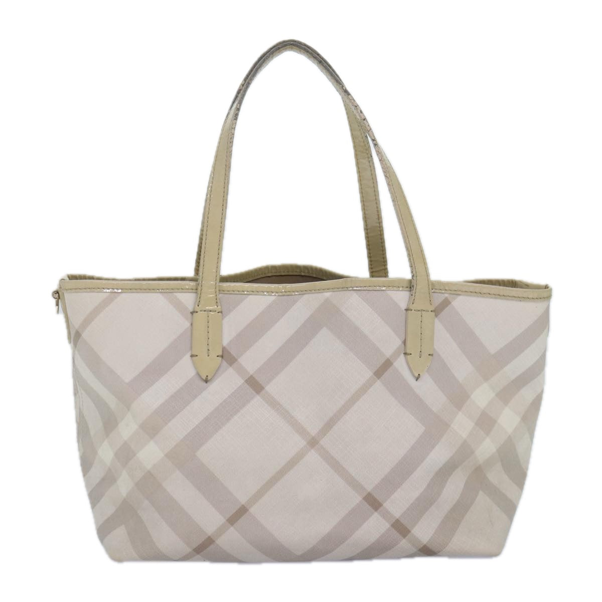 BURBERRY Nova Check Tote Bag PVC White Silver Auth 87223