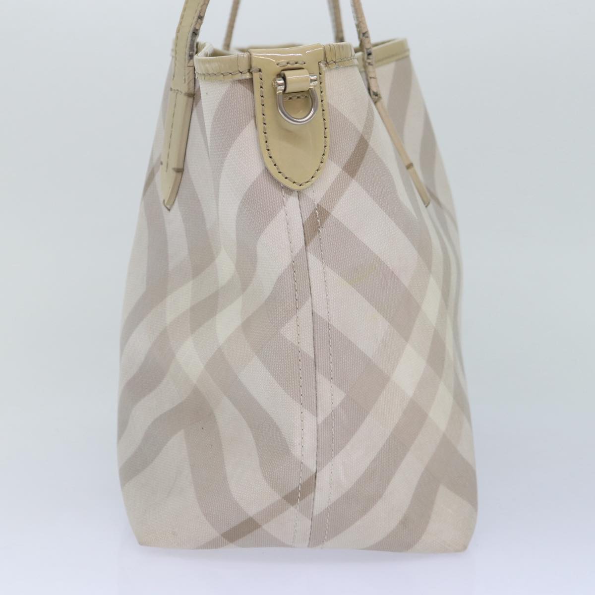 BURBERRY Nova Check Tote Bag PVC White Silver Auth 87223