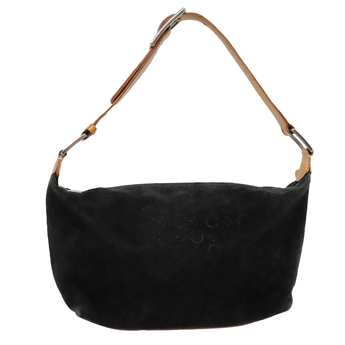 CELINE C Macadam Canvas Shoulder Bag Suede Black Auth 87228