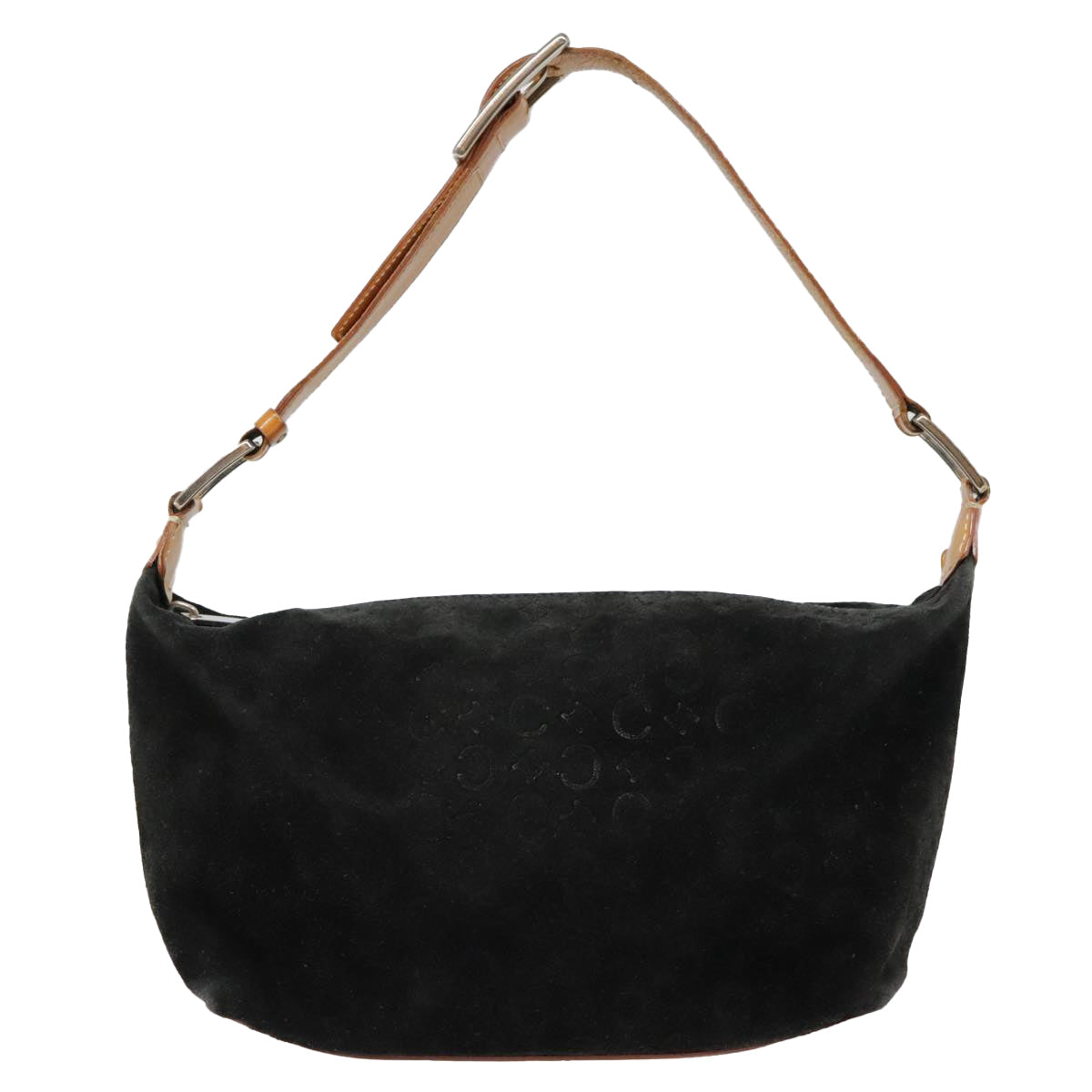 CELINE C Macadam Canvas Shoulder Bag Suede Black Auth 87228 - 0