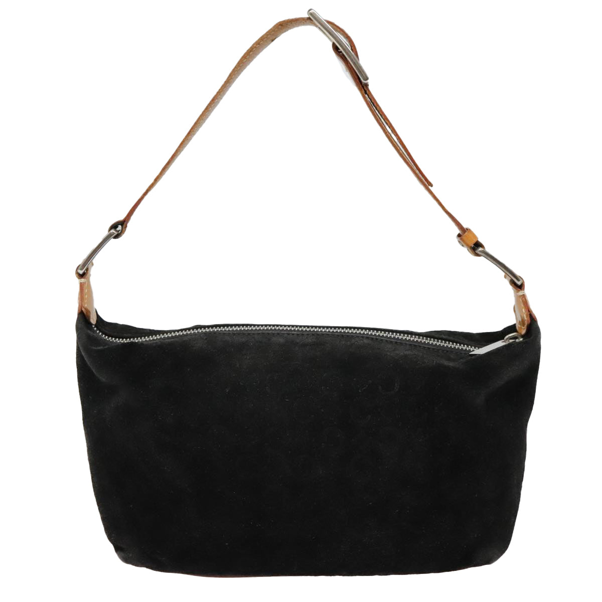 CELINE C Macadam Canvas Shoulder Bag Suede Black Auth 87228