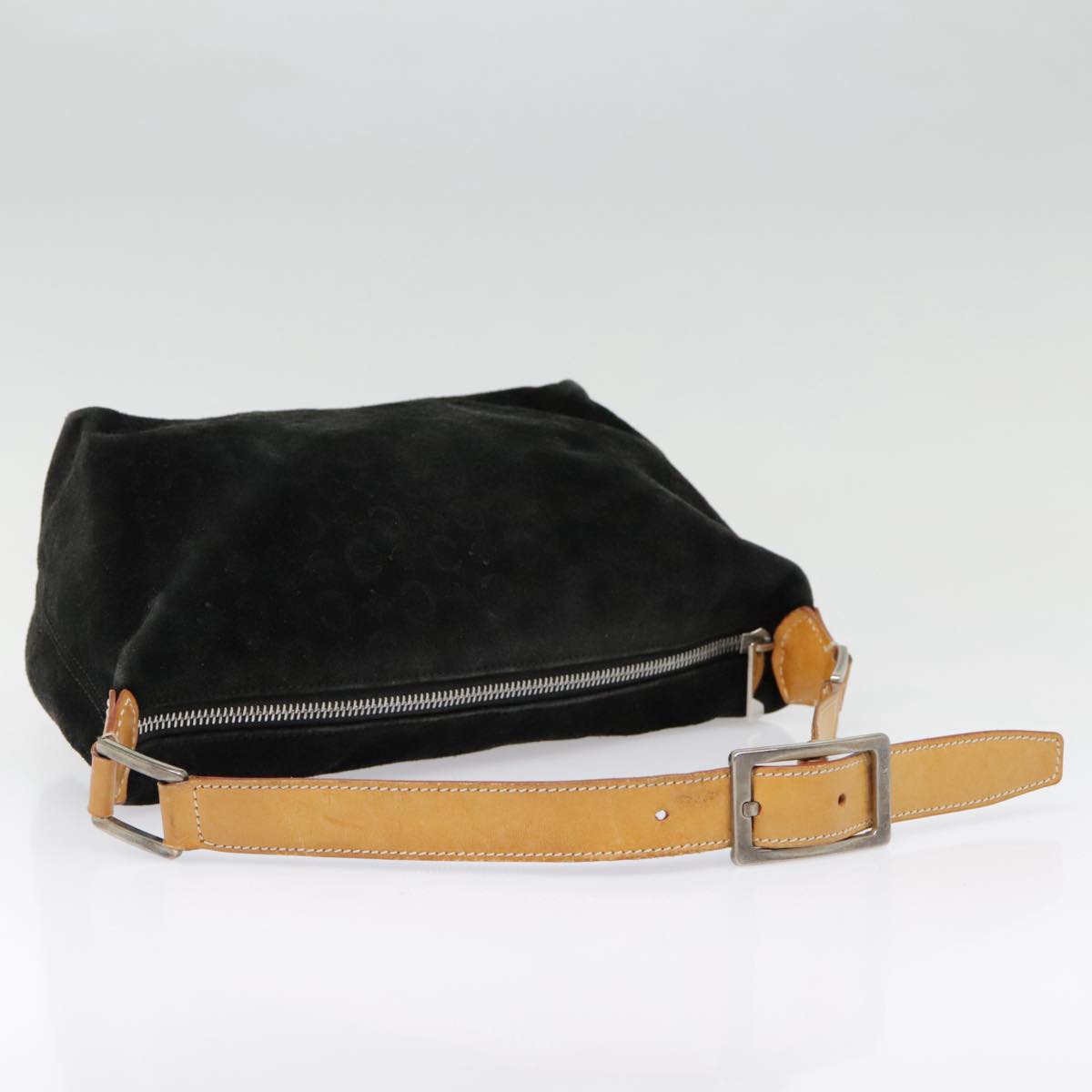 CELINE C Macadam Canvas Shoulder Bag Suede Black Auth 87228