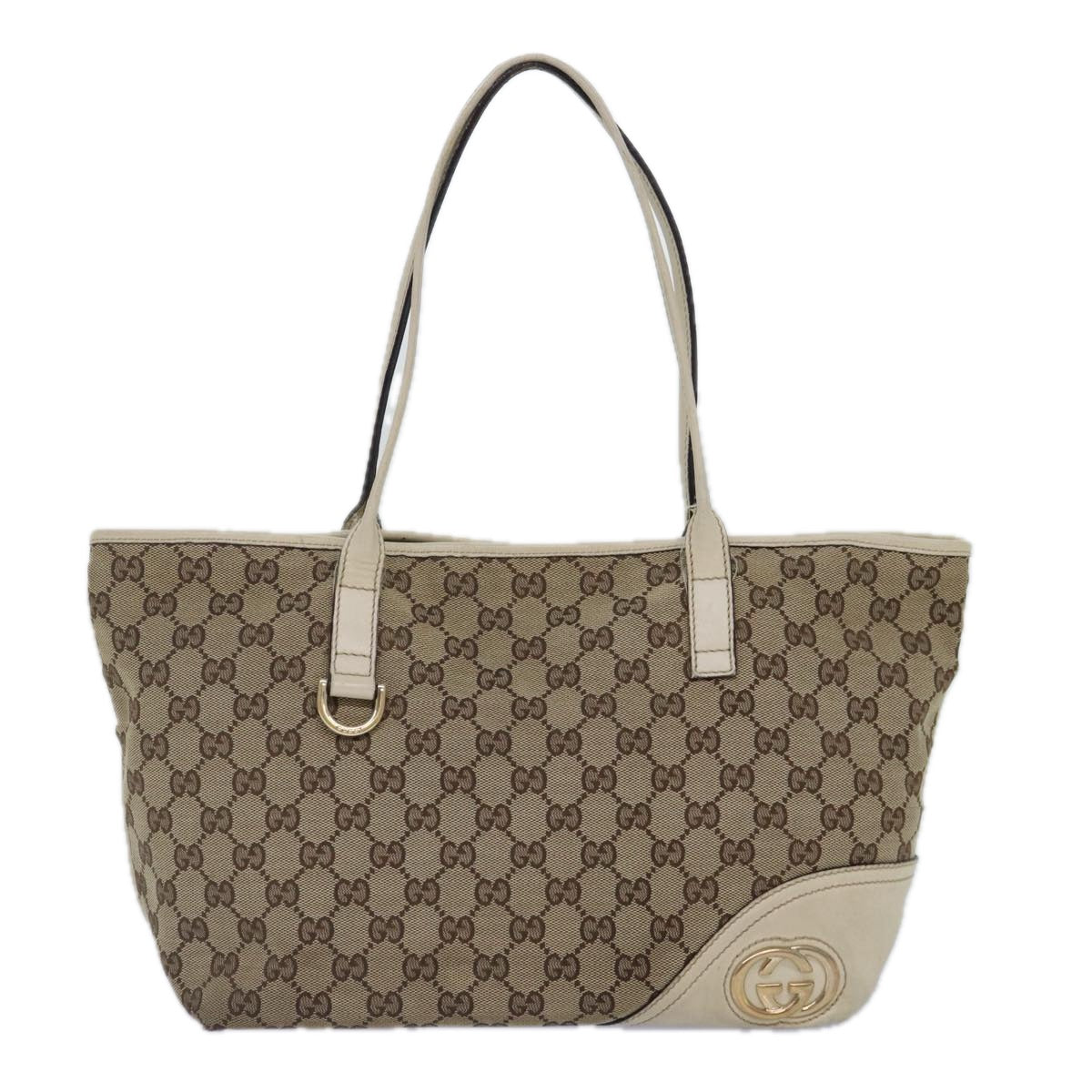 GUCCI GG Canvas Tote Bag Beige Gold 169946 Auth 87241