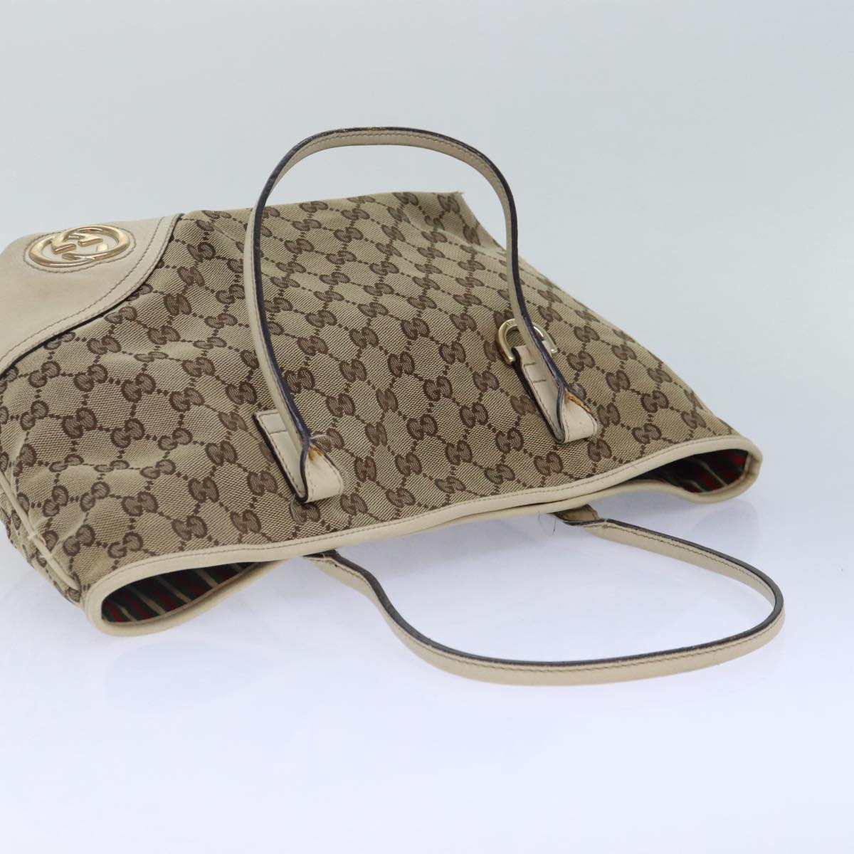 GUCCI GG Canvas Tote Bag Beige Gold 169946 Auth 87241