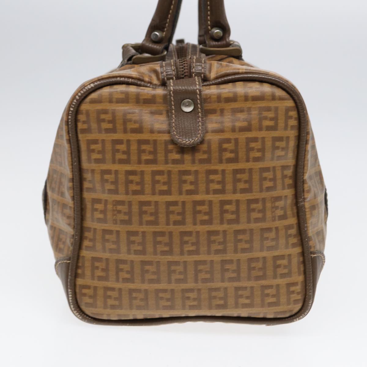 FENDI Zucchino Canvas Boston Bag Vintage Beige Brown gold Auth 87247