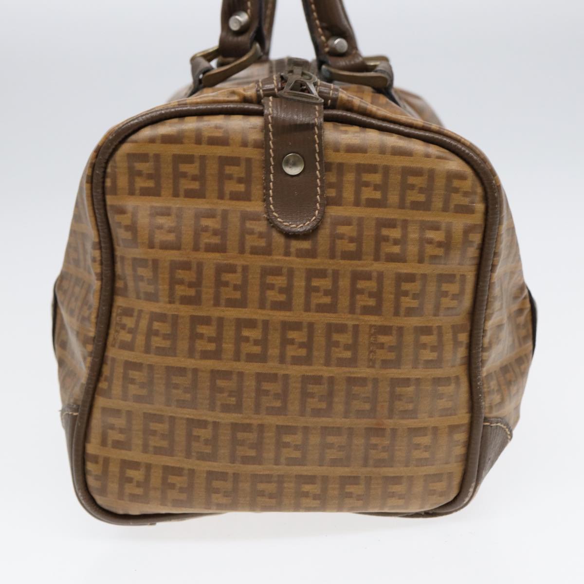 FENDI Zucchino Canvas Boston Bag Vintage Beige Brown gold Auth 87247