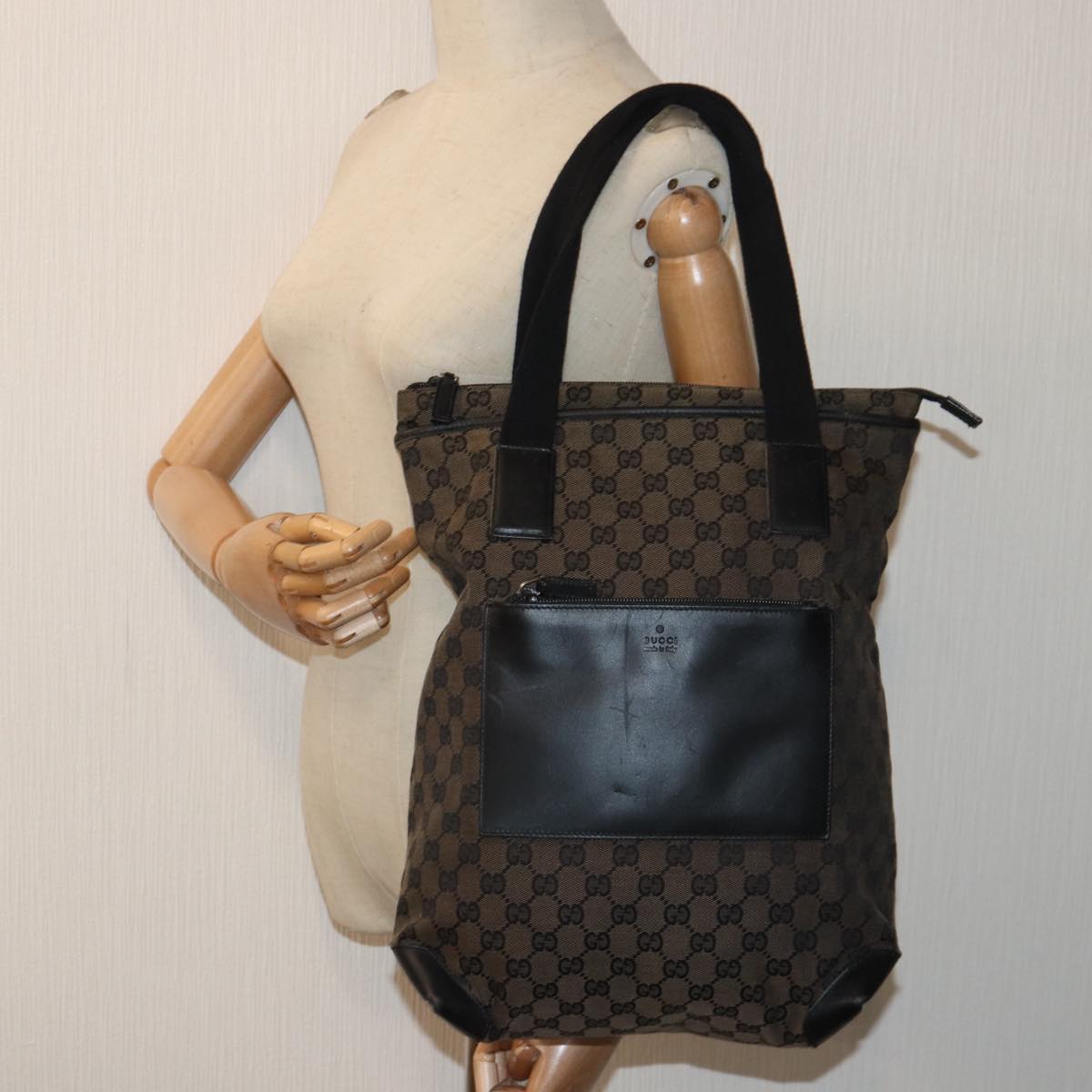 GUCCI GG Canvas Tote Bag Brown Silver 019 0401 1956 Auth 87265