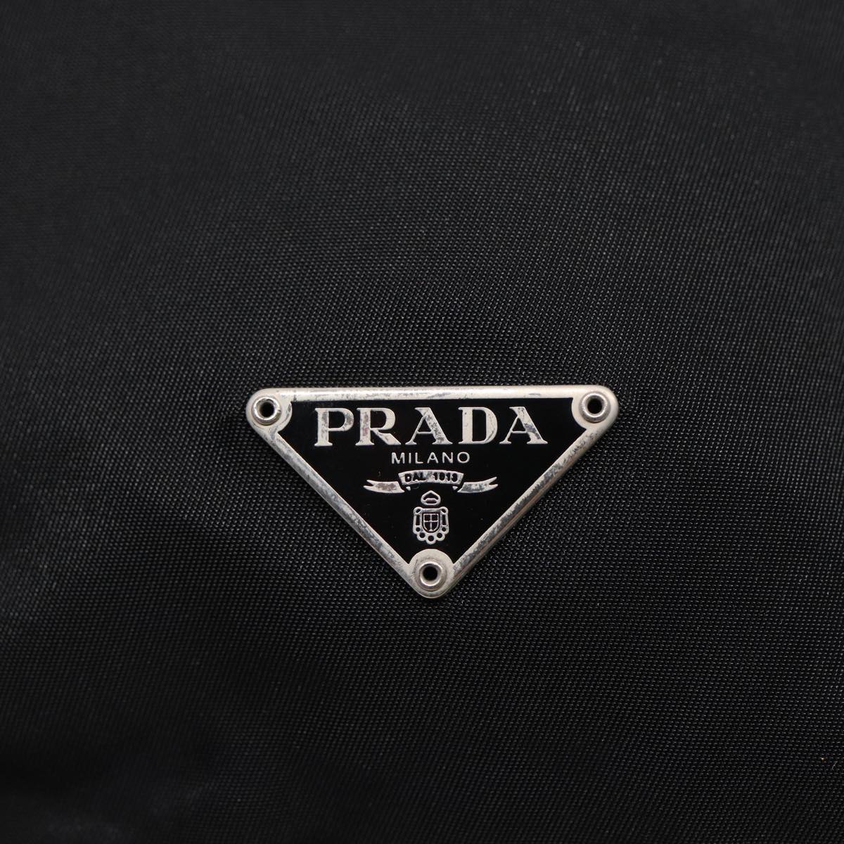 PRADA Drawstring Pouch Nylon Black Silver Auth 87269