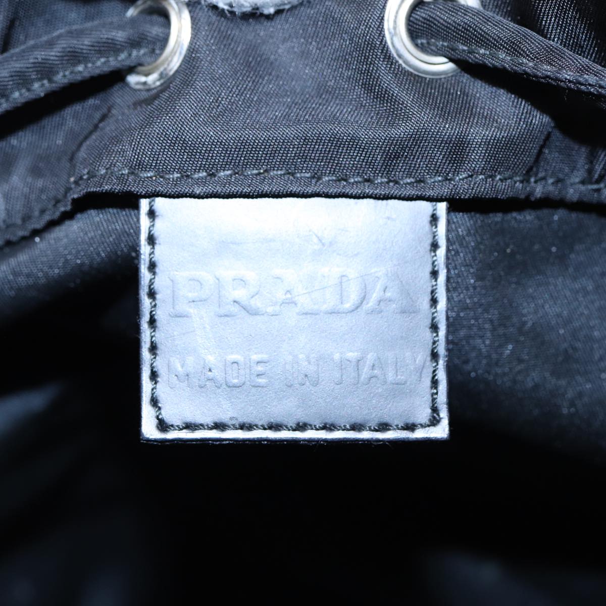 PRADA Drawstring Pouch Nylon Black Silver Auth 87269