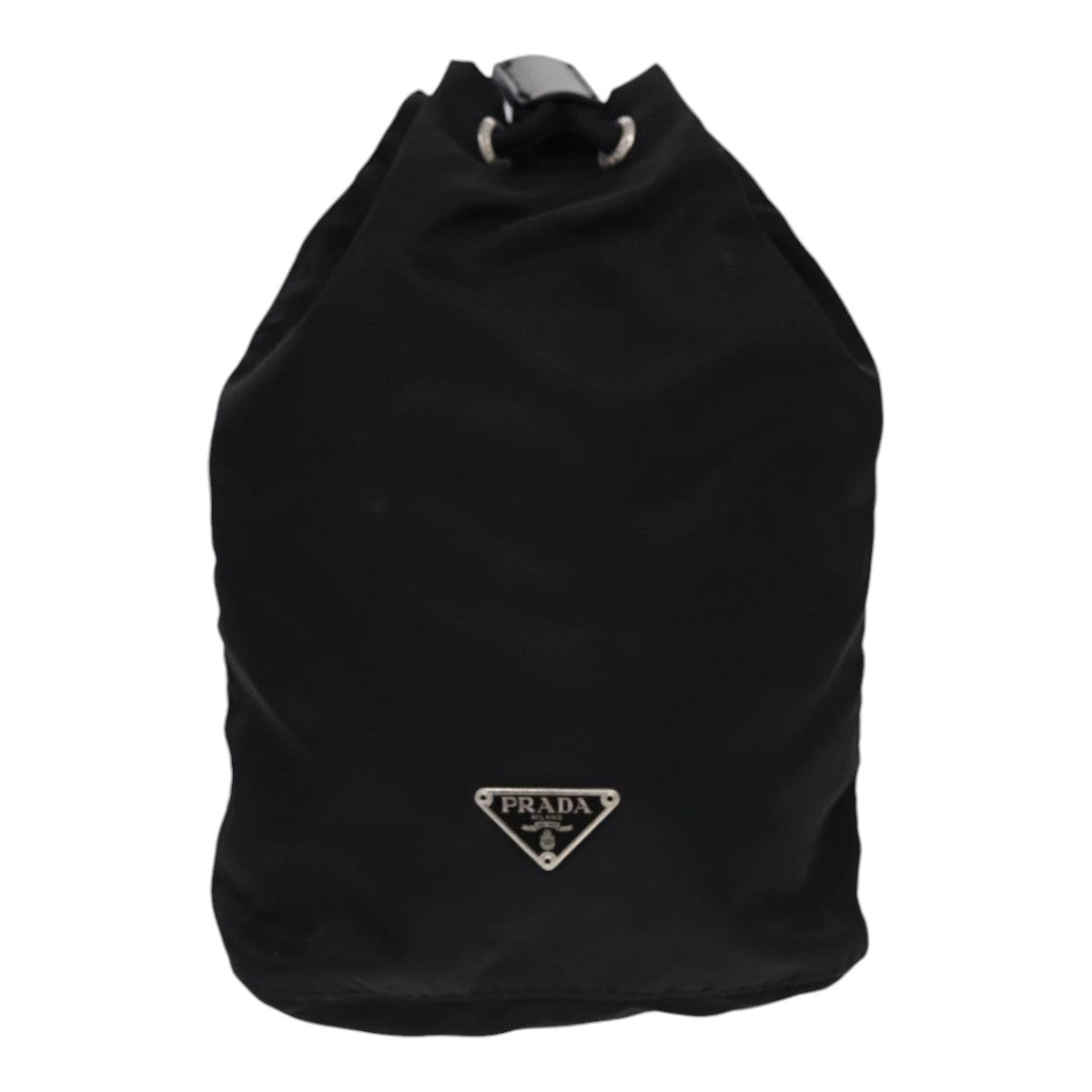 PRADA Drawstring Pouch Nylon Black Silver Auth 87269