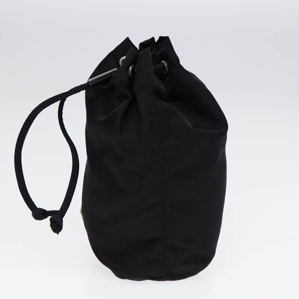 PRADA Drawstring Pouch Nylon Black Silver Auth 87269