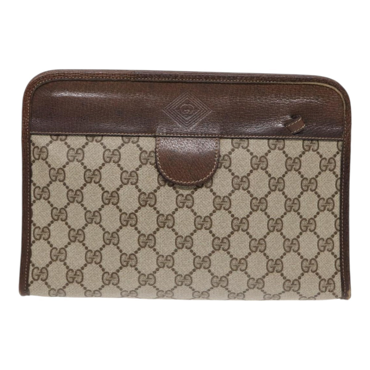 GUCCI GG Supreme Web Sherry Line Clutch Bag PVC Leather Beige Auth 87276