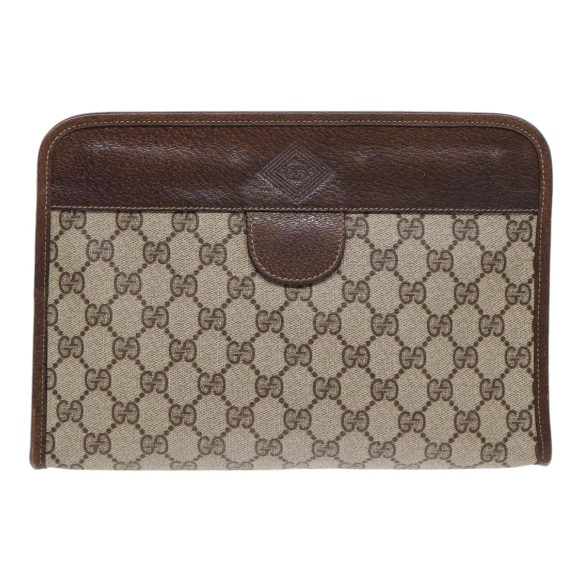 GUCCI GG Supreme Web Sherry Line Clutch Bag PVC Leather Beige Auth 87276