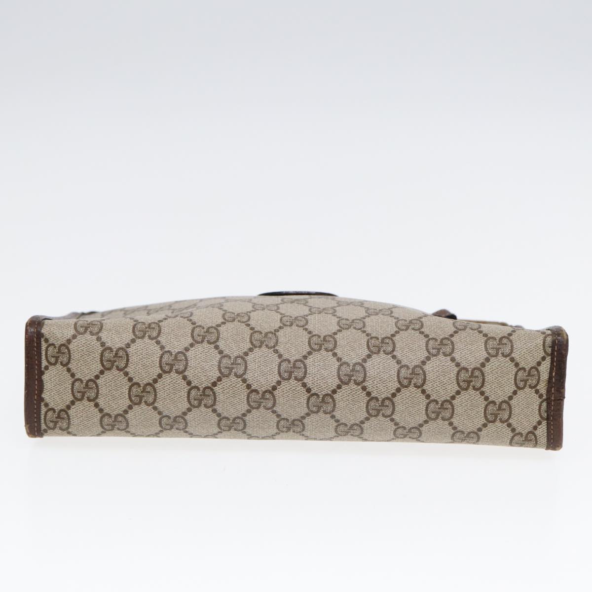 GUCCI GG Supreme Web Sherry Line Clutch Bag PVC Leather Beige Auth 87276