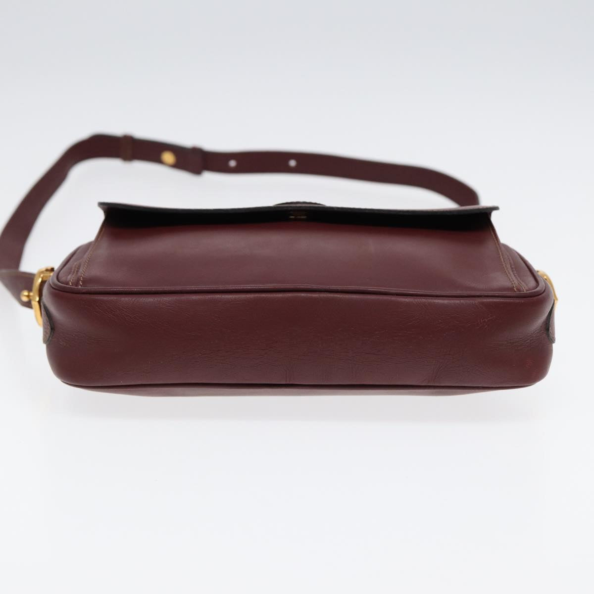 CARTIER Shoulder Bag Leather Bordeaux Gold Auth 87277