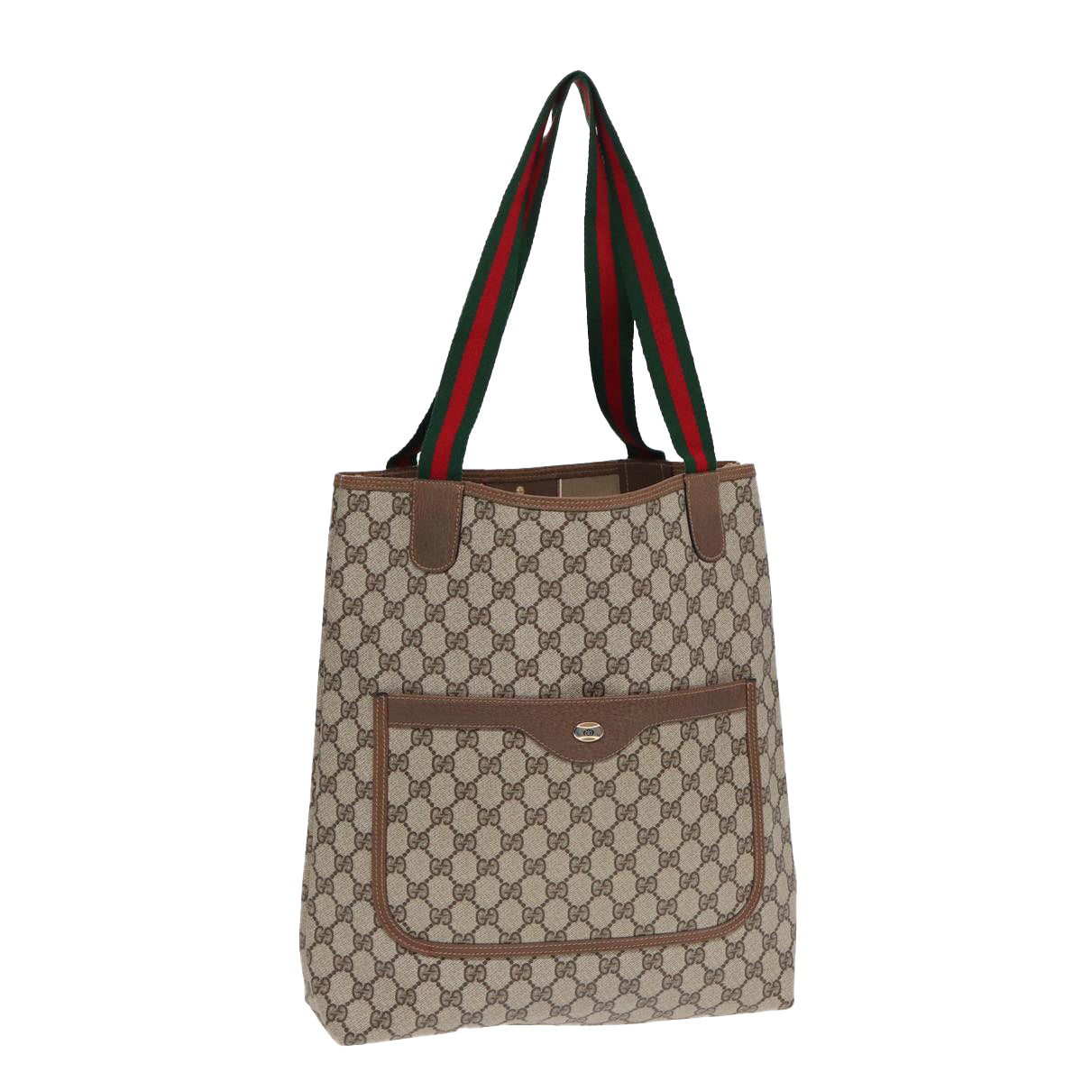 GUCCI GG Supreme Web Sherry Line Tote Bag PVC Leather Beige 39 02 003 Auth 87281