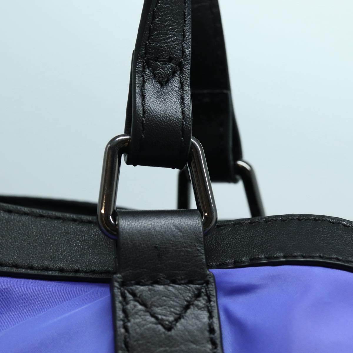 BURBERRY Tote Bag Nylon Leather Purple Black Silver Auth 87283