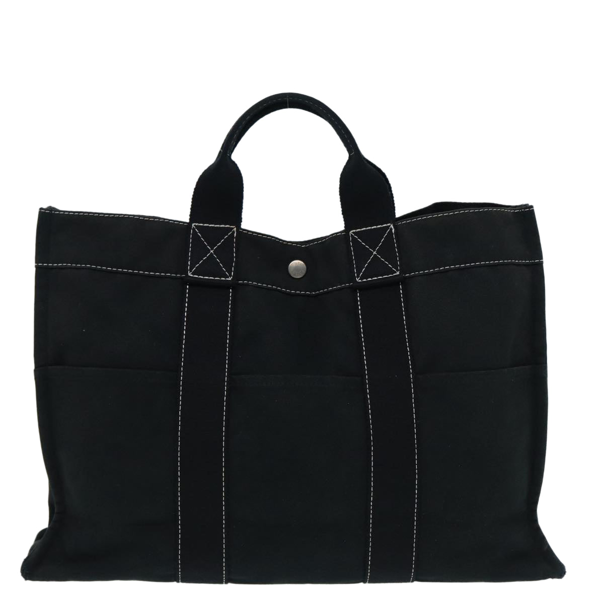 HERMES Deauville Tote Bag Canvas Black Silver Auth 87285