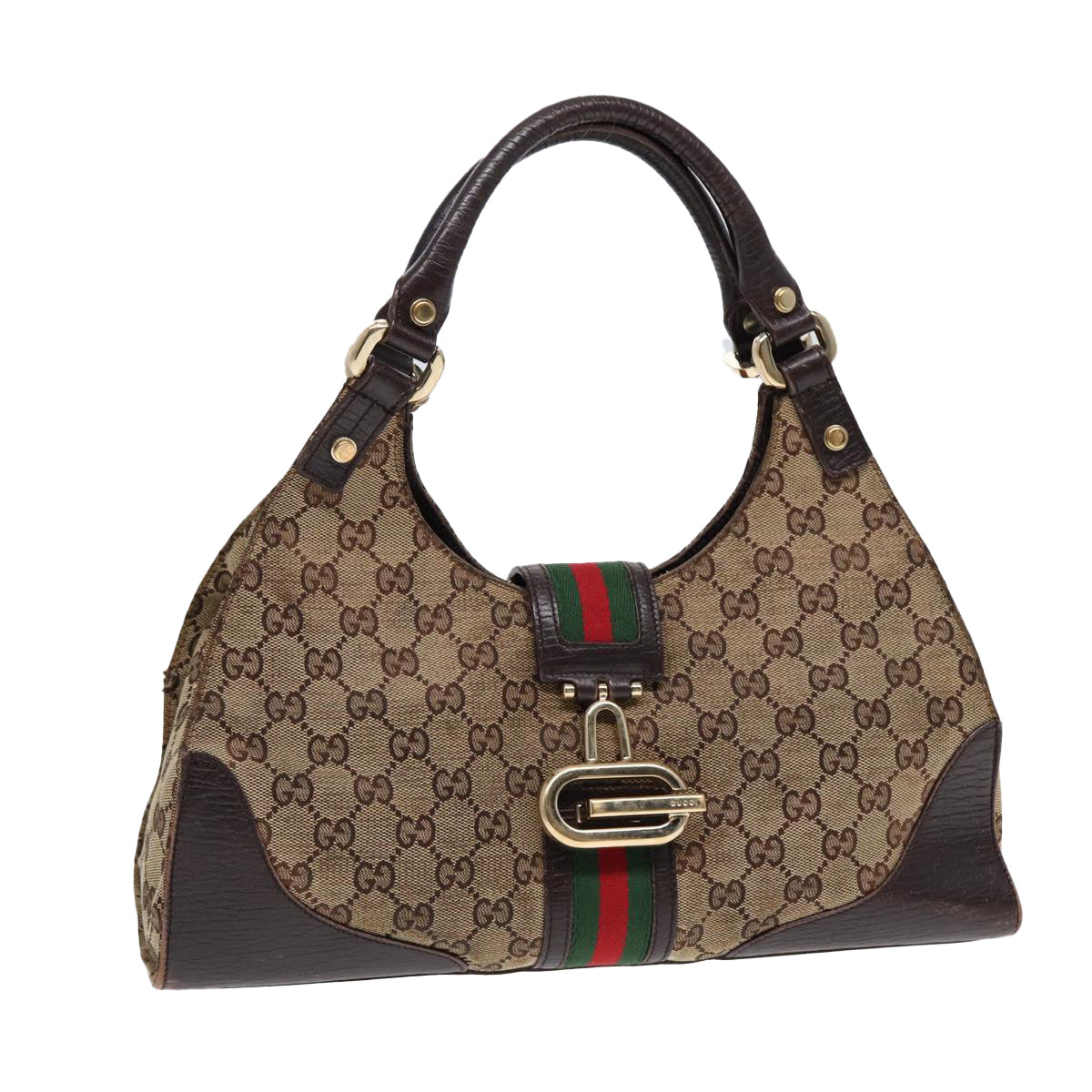 GUCCI GG Canvas WebSherry Line Jackie Shoulder Bag Beige Gold 130995 Auth 87296