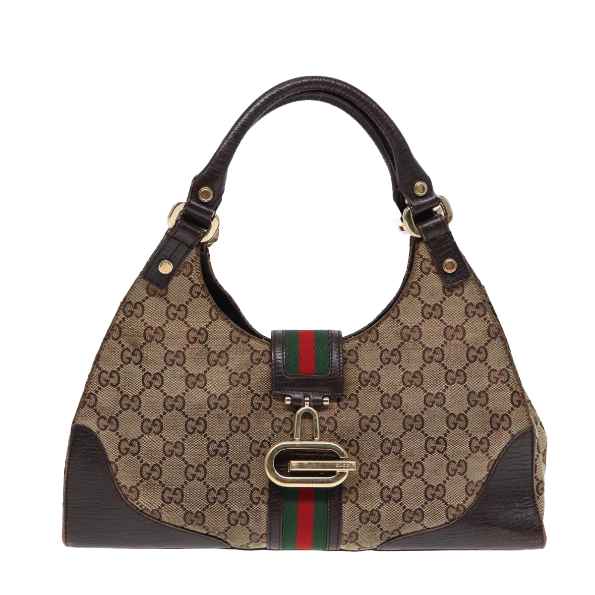 GUCCI GG Canvas WebSherry Line Jackie Shoulder Bag Beige Gold 130995 Auth 87296