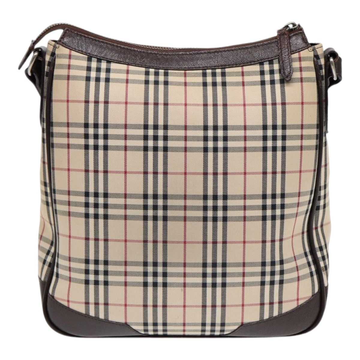 BURBERRY Nova Check Shoulder Bag Canvas Beige Silver Auth 87300