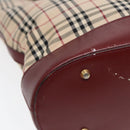 BURBERRY Nova Check Tote Bag Canvas Leather Beige Bordeaux Auth 87306-9
